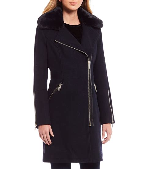 michael kors wool coat with fur|Michael Kors zip closure coats.